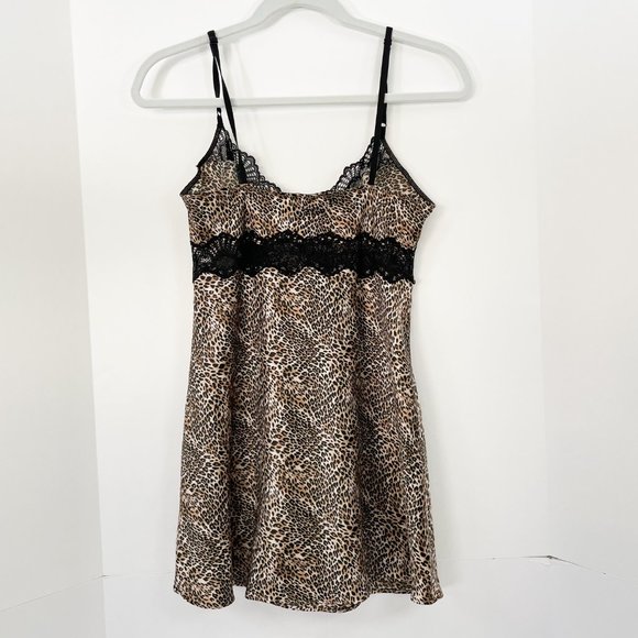 Victoria Secret Leopard Black Lace Satin Chemise Slip Dress - Picture 2 of 4